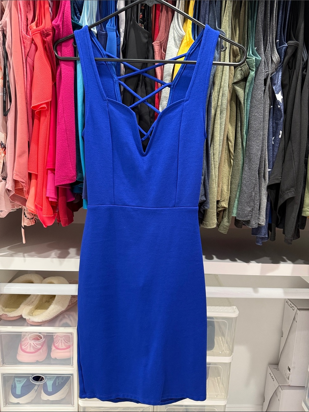 Royal Blue Classic V-Neck Strappy Backless Dress NWOT
